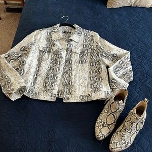 D Jeans snakeskin print jacket XL with matching Mia booties size 8.